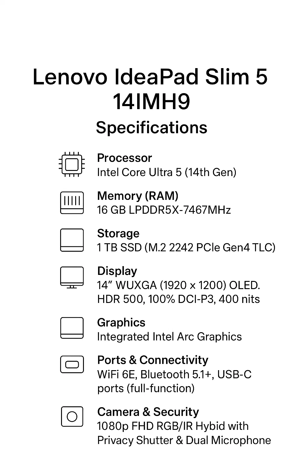 Lenovo ideapad Slim 5 Series 14IMH9 (Intel Core Ultra 5 14 Inch)- Refurbished