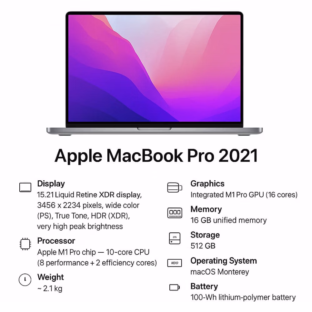 Apple MacBook Pro 2021 a2442 (Apple M1 Pro Chip 14 Inch)- Refurbished