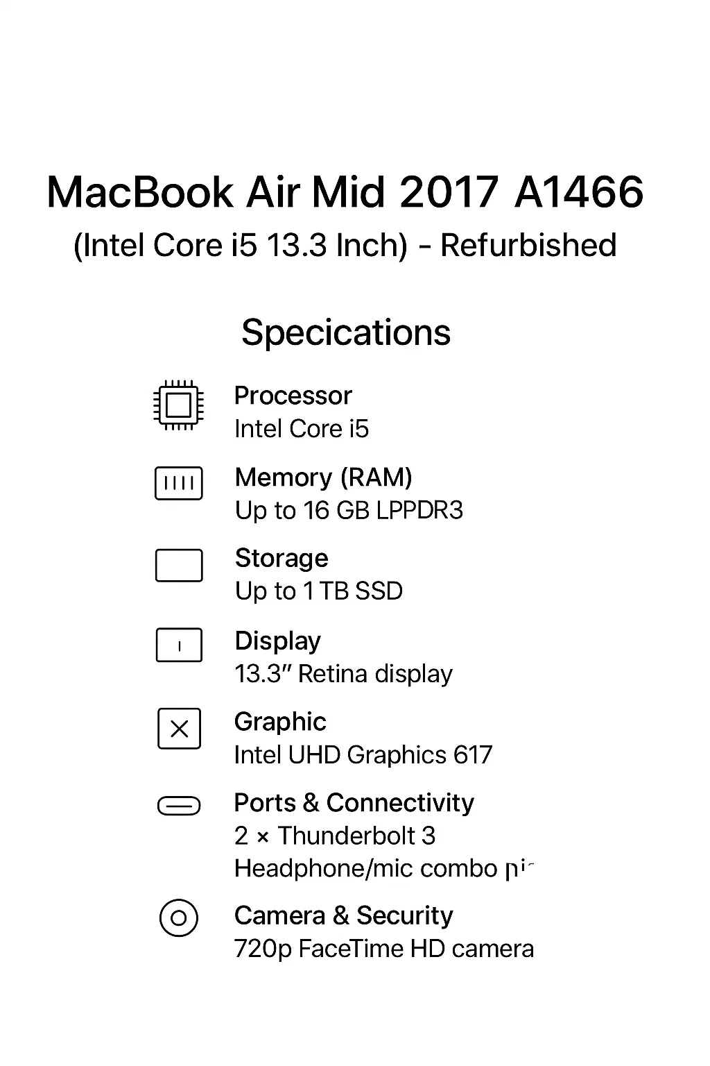 Apple MacBook Air Mid 2017 A1466 (Intel Core i5 13.3 Inch)- Refurbished