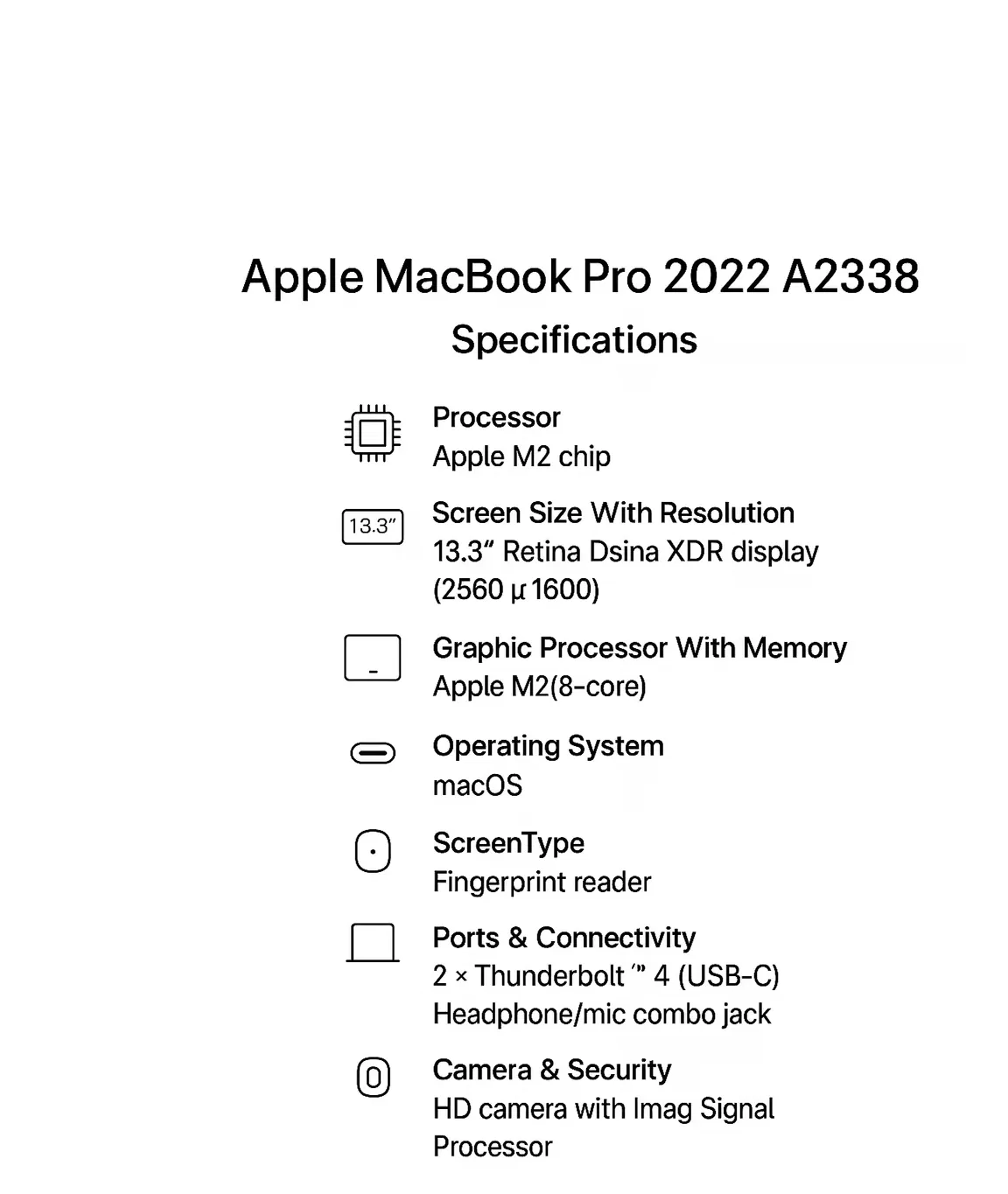 Apple MacBook Pro 2022 A2338 (Apple M2 chip 13.3 Inch)- Refurbished